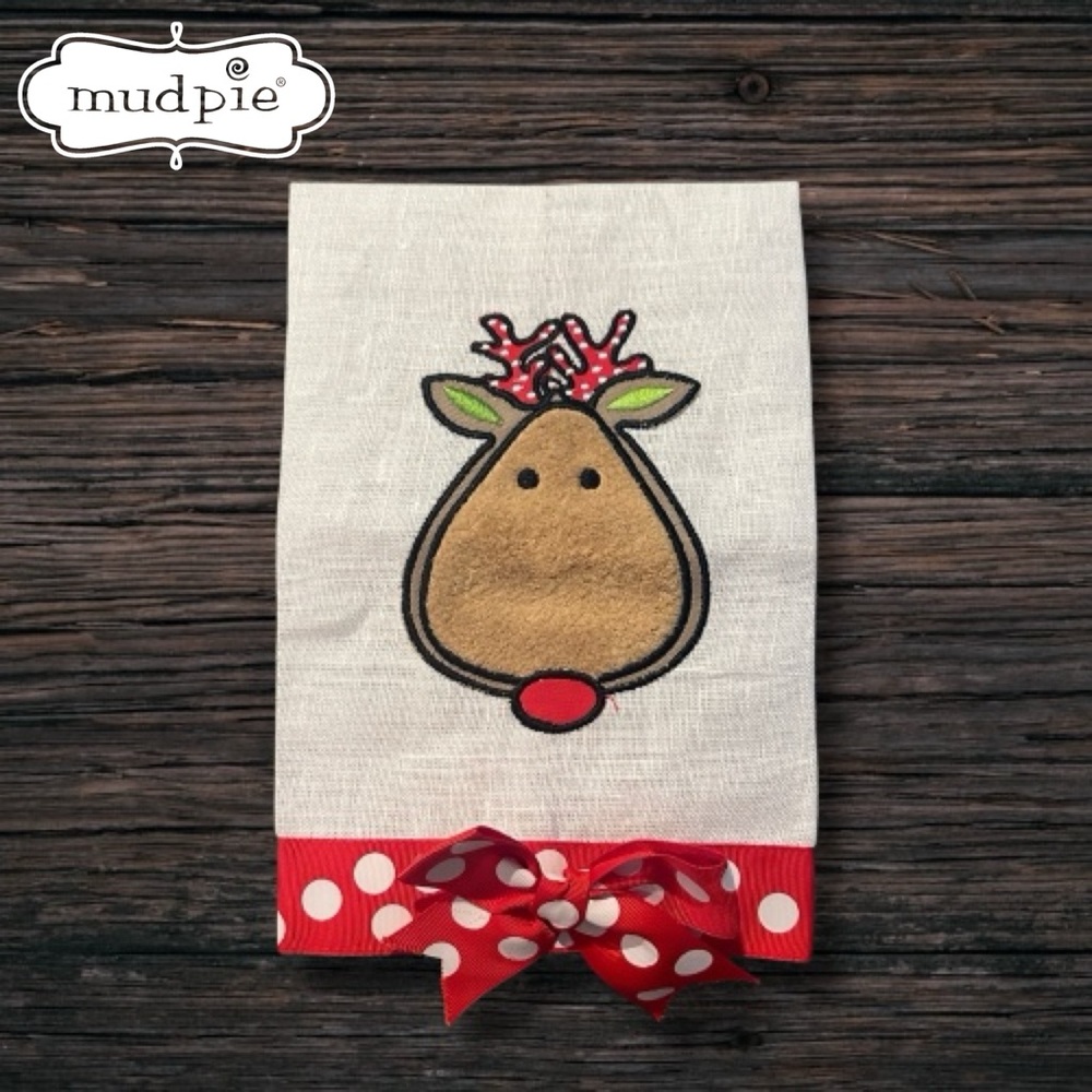 Mud Pie Rudolph Reindeer Linen Tea Towel